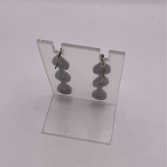 Red Teardrop Dangle Earrings With Silver Tone Accents - Picture 3 of 3